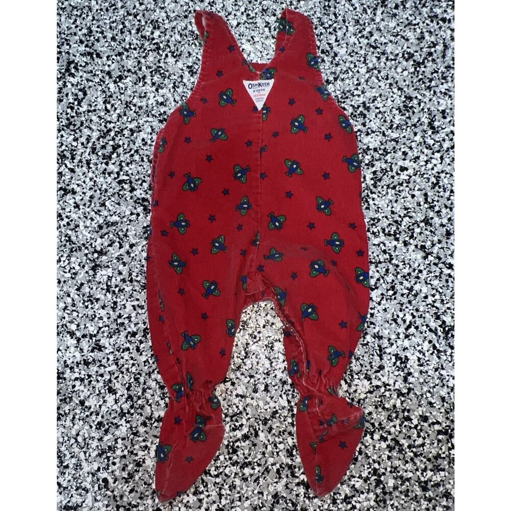 Oshkosh B'Gosh Baby Overalls 6-9M Baby Plane Airplane Corduroy Footed Vintage - Picture 2 of 7